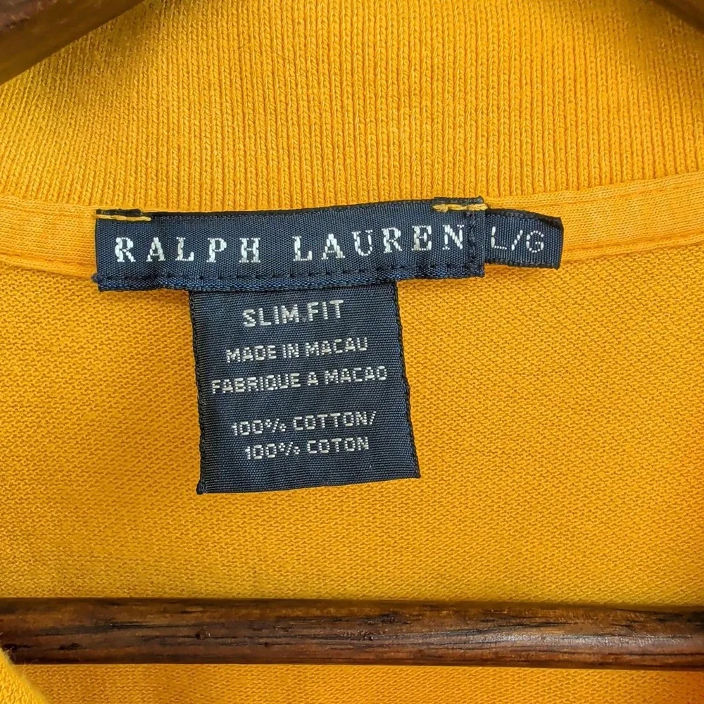 Ralph Lauren Polo Shirt Mens Large Yellow Slim Fit Short Sleeve Cotton Pique